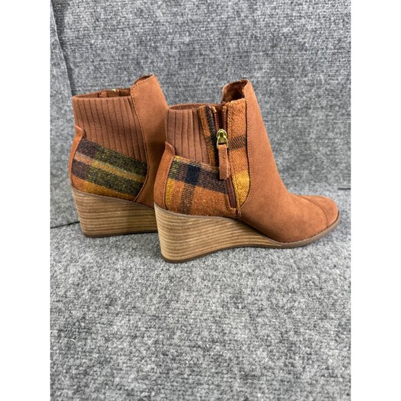Toms Womens 7.5 brown multicolor Plaid Suede Wedge Ankle Boots - Picture 12 of 16
